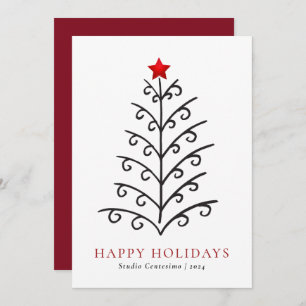 Modern Line Art Christmas Tree Business Corporate Holiday Card
