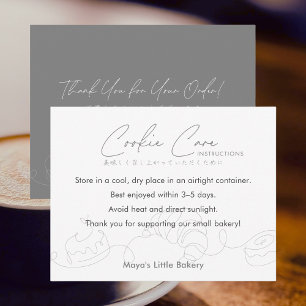 Modern Line Art Cookie Care Instructions Thank You Card