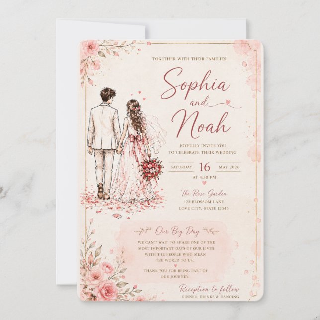 Modern Line Art Couple Invite (Front)
