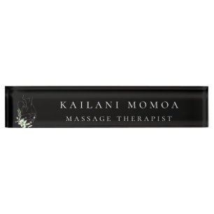Modern Line Art Feminine Floral Black Desk Name Plate