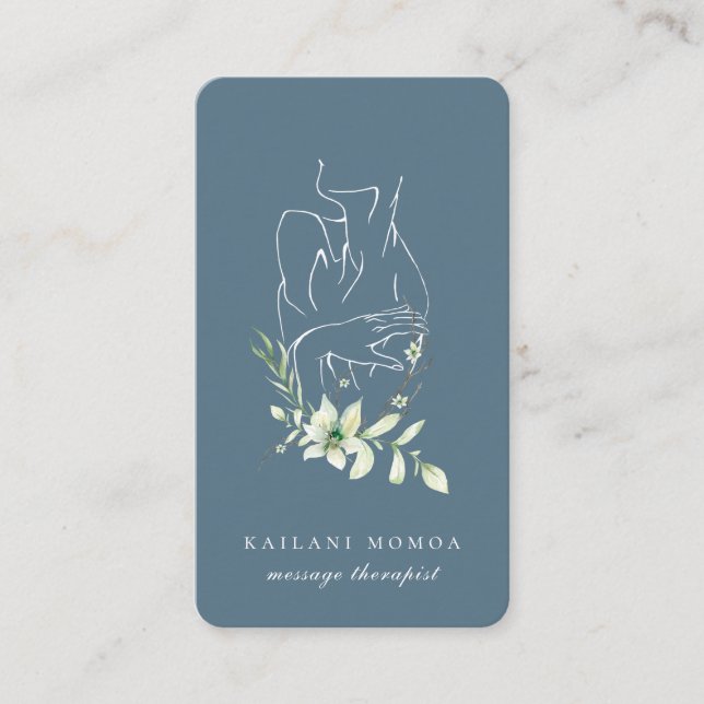 Modern Line Art Feminine Floral Blue Business Card (Front)