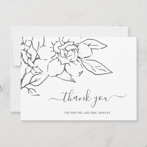 Modern Line Art Floral Elegant Wedding Thank You Card