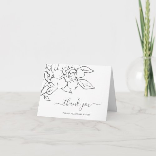 Modern Line Art Floral Elegant Wedding Thank You Card
