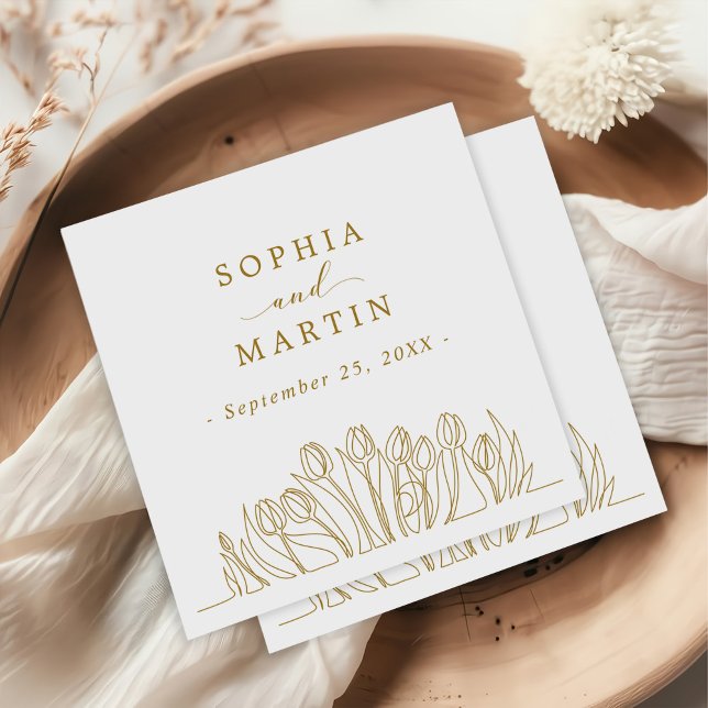 Modern Line Art Floral Wedding Napkins (Creator Uploaded)
