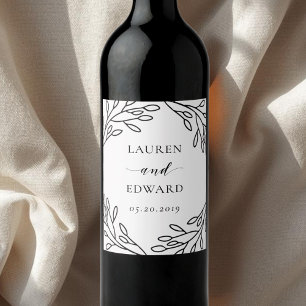 Modern Line Art Foliage Wedding Wine Bottle Labels