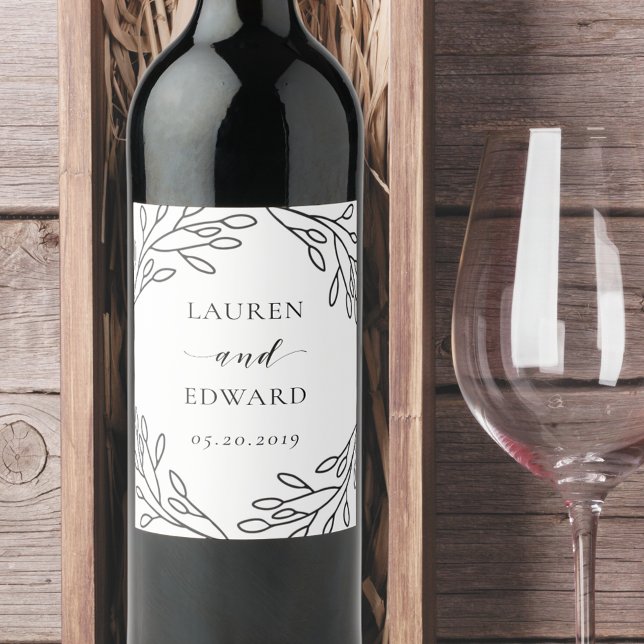Modern Line Art Foliage Wedding Wine Bottle Labels (Creator Uploaded)