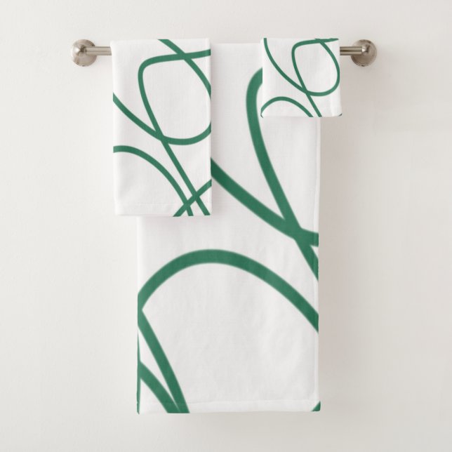 Modern Line Art: Green on White Bath Towel Set (Insitu)