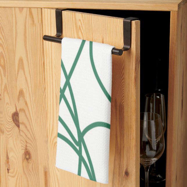 Modern Line Art: Green on White Kitchen Towel (Thirds Fold)