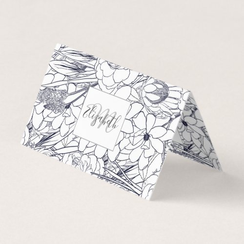 Modern Line Art Hand Drawn Floral Girly Design Business Card