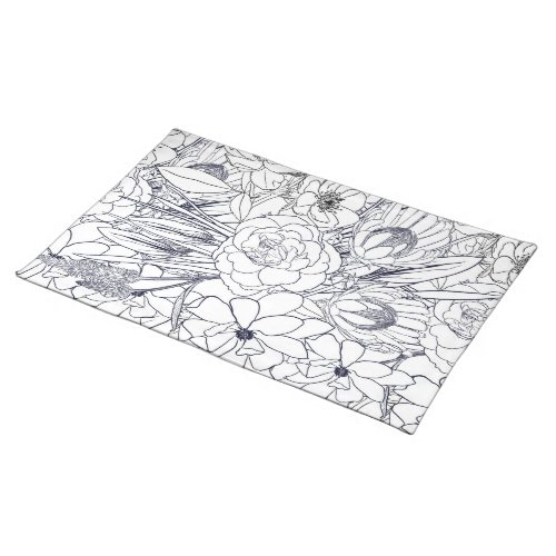 Modern Line Art Hand Drawn Floral Girly Design Cloth Placemat
