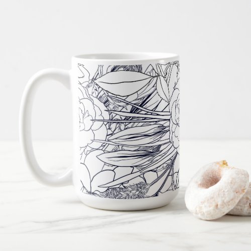 Modern Line Art Hand Drawn Floral Girly Design Coffee Mug