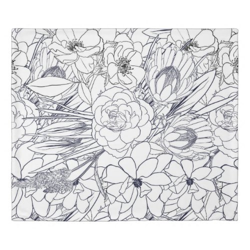Modern Line Art Hand Drawn Floral Girly Design Duvet Cover