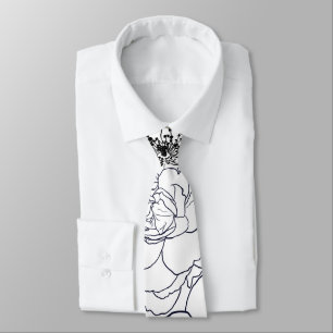 Modern Line Art Hand Drawn Floral Girly Design Neck Tie