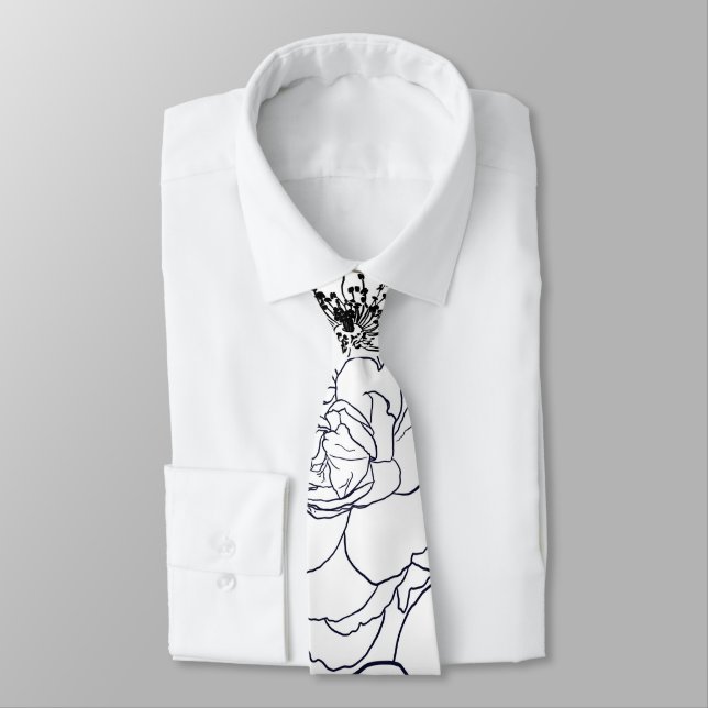 Modern Line Art Hand Drawn Floral Girly Design Neck Tie (Tied)
