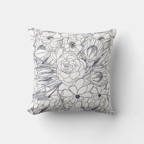 Modern Line Art Hand Drawn Floral Girly Design Outdoor Pillow