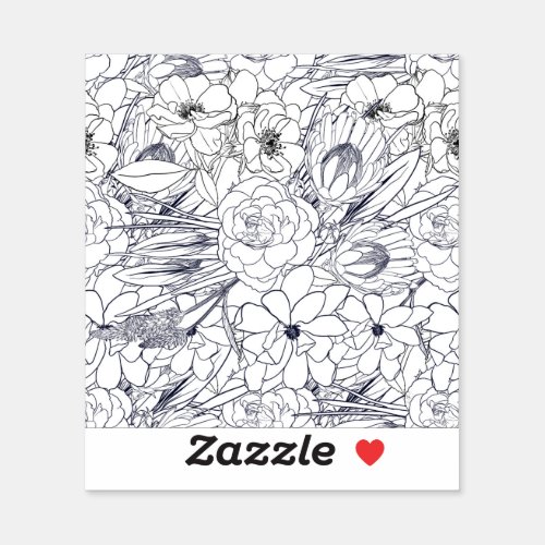 Modern Line Art Hand Drawn Floral Girly Design Sticker