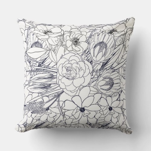 Modern Line Art Hand Drawn Floral Girly Design Throw Pillow