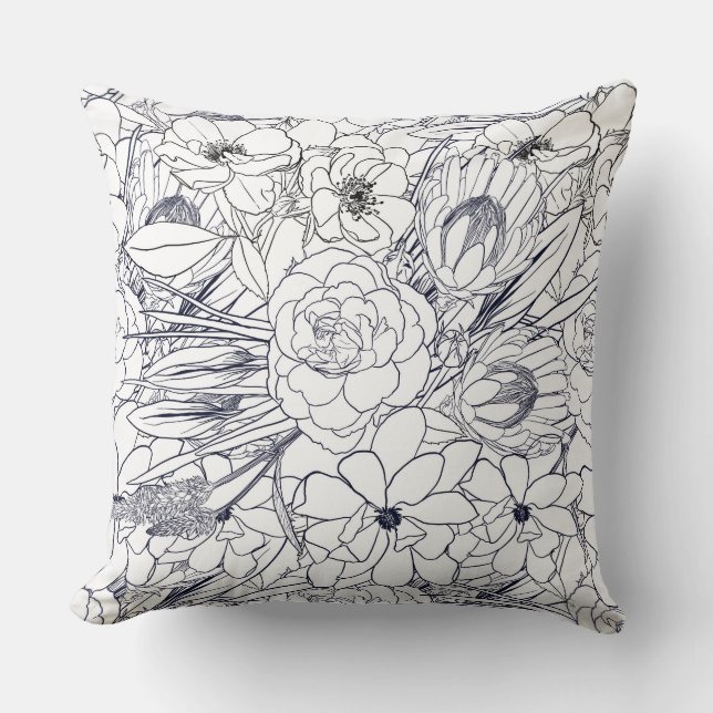 Modern Line Art Hand Drawn Floral Girly Design Throw Pillow (Front)