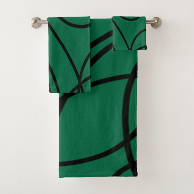 Modern Line Art in Green And Black Bath Towel Set (Insitu)