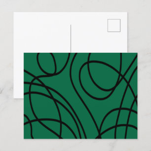 Modern Line Art in Green And Black Postcard
