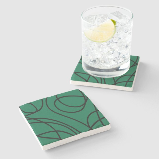 Modern Line Art in Green And Black Stone Coaster (Side)