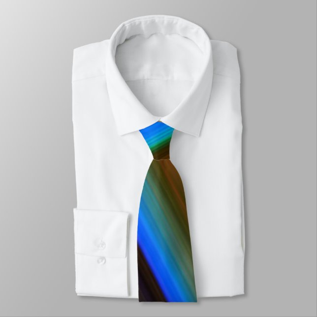 Modern Line Art Peacock Feather Colors Neck Tie (Tied)