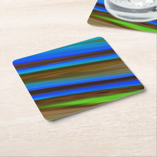 Modern Line Art Peacock Feather Colors Square Paper Coaster