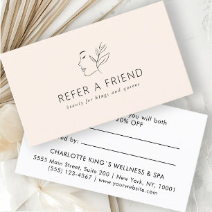 Modern, Line Art, Woman, Leafy, Salon, Beige Referral Card