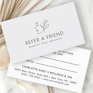 Modern, Line Art, Woman, Leafy, Salon, Grey Referral Card