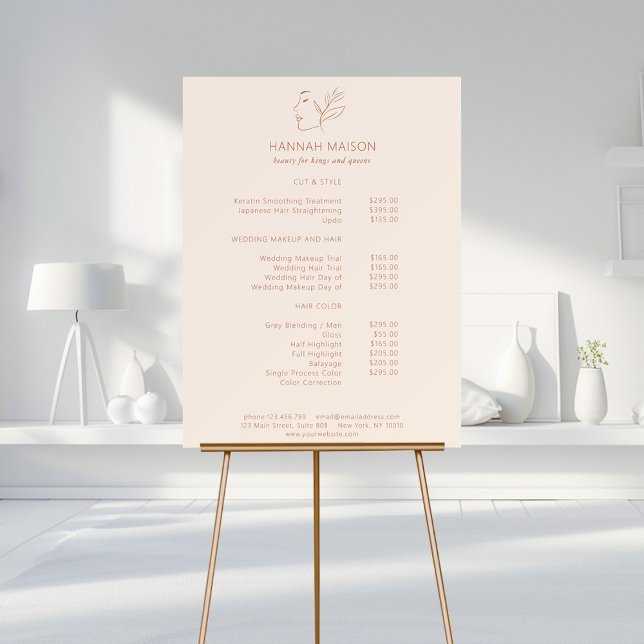 Modern, Line Art, Woman, Leafy, Salon, Pricelist F Foam Board (Creator Uploaded)