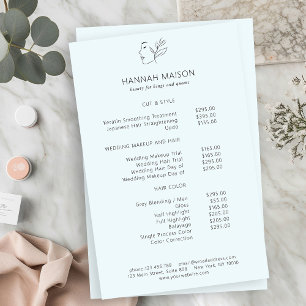Modern, Line Art, Woman, Leafy, Salon, Pricelist Flyer