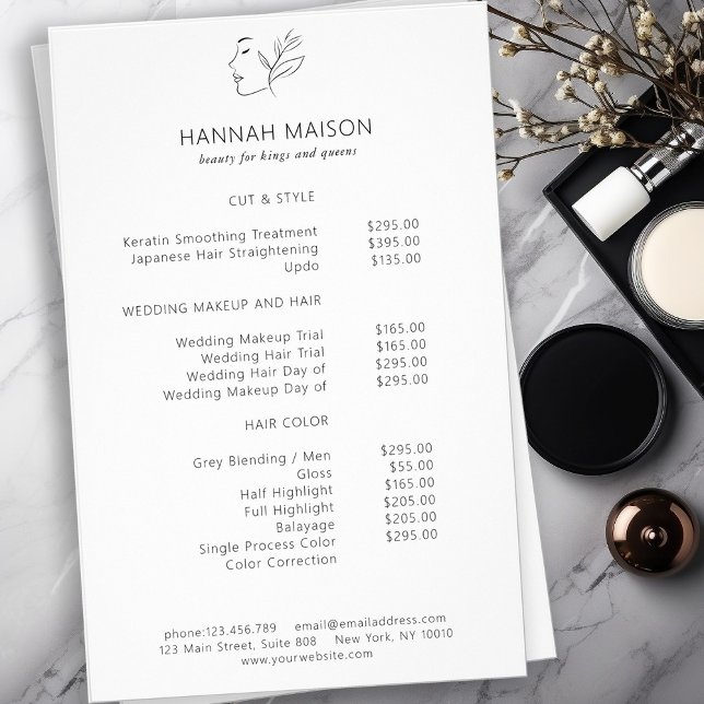 Modern, Line Art, Woman, Leafy, Salon, Pricelist Flyer (Creator Uploaded)