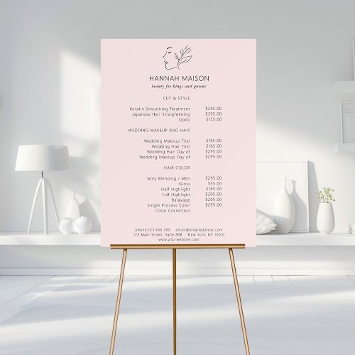 Modern Line Art Woman Leafy Salon Pricelist Foam Board