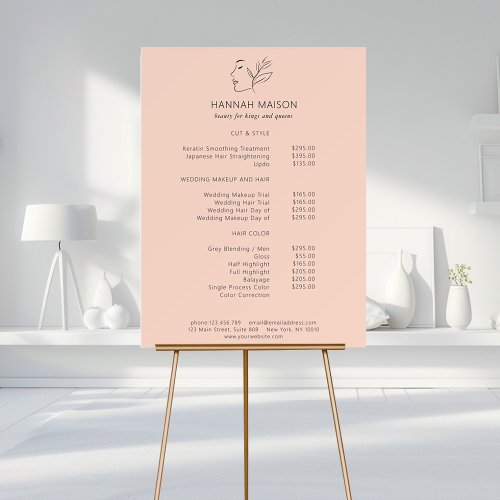 Modern Line Art Woman Leafy Salon Pricelist Foam Board