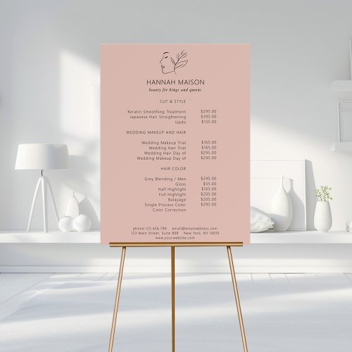 Modern Line Art Woman Leafy Salon Pricelist Foam Board