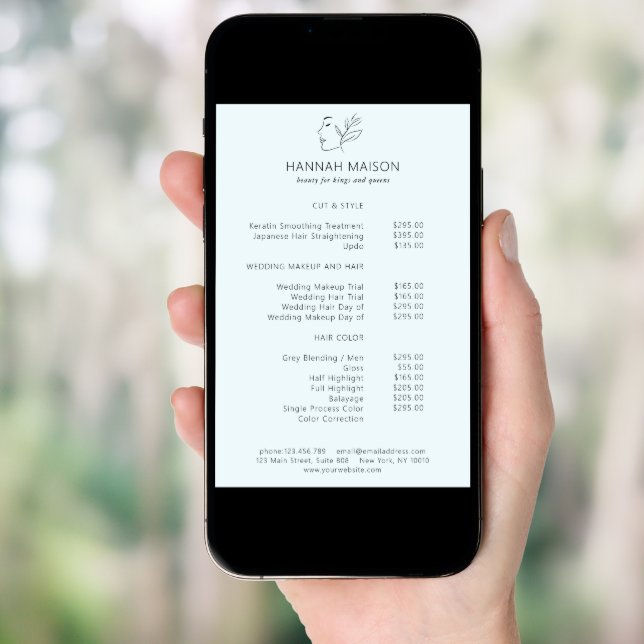 Modern, Line Art, Woman, Leafy, Salon, Pricelist Poster (Front Digital)