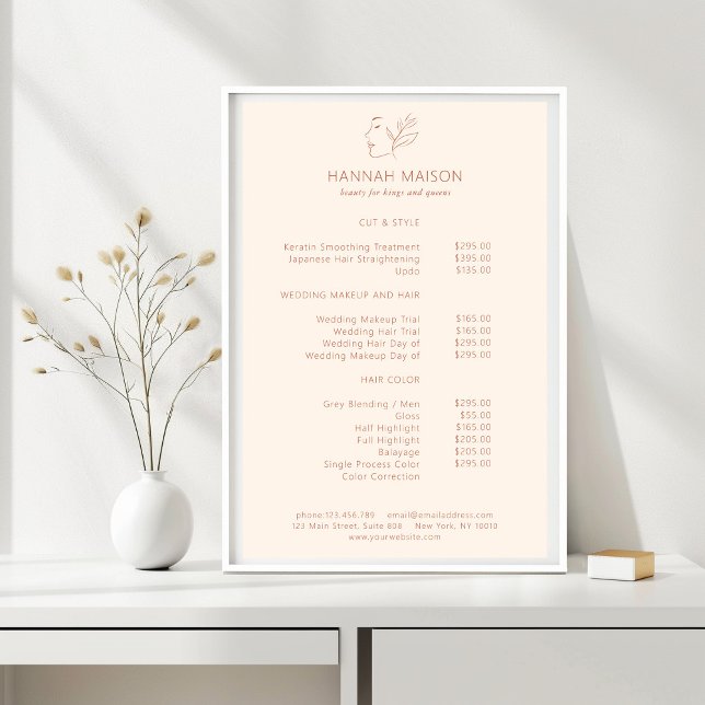 Modern, Line Art, Woman, Leafy, Salon, Pricelist Poster (Creator Uploaded)