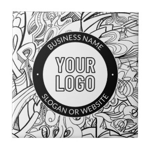 Modern Line Artwork & Your Logo w/Editable Text Ceramic Tile