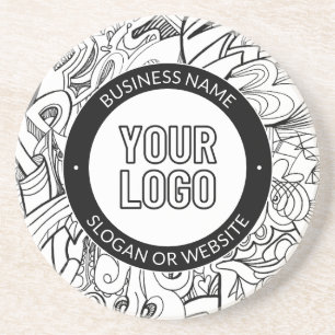 Modern Line Artwork & Your Logo w/Editable Text Coaster