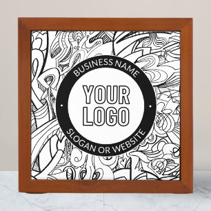 Modern Line Artwork & Your Logo w/Editable Text Desk Organizer