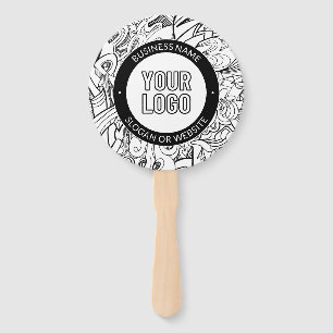 Modern Line Artwork & Your Logo w/Editable Text Hand Fan