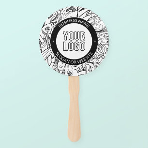 Modern Line Artwork & Your Logo w/Editable Text Hand Fan