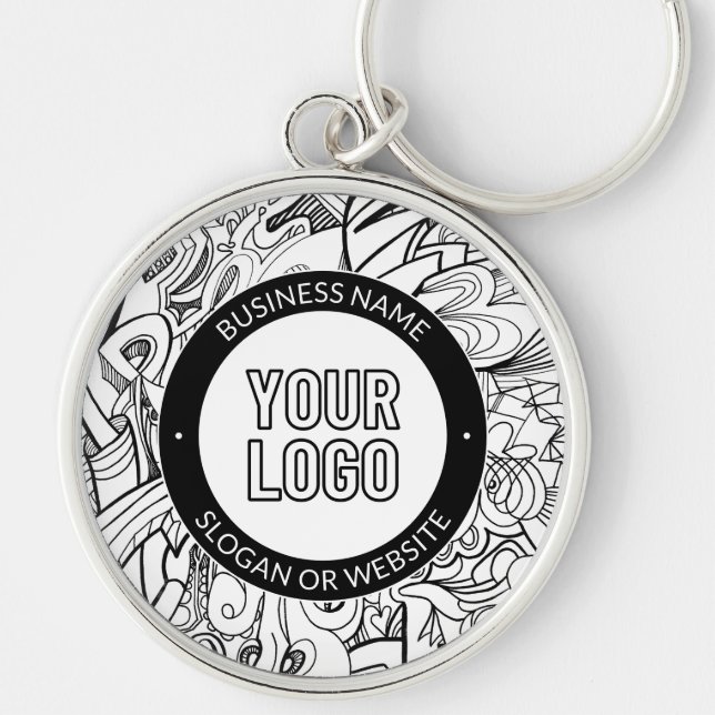 Modern Line Artwork & Your Logo w/Editable Text Keychain (Front)