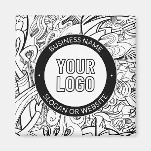 Modern Line Artwork & Your Logo w/Editable Text Magnet