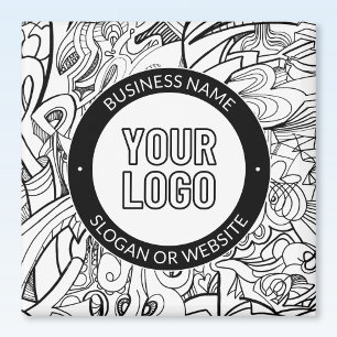 Modern Line Artwork & Your Logo w/Editable Text Magnet