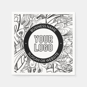 Modern Line Artwork & Your Logo w/Editable Text Napkins