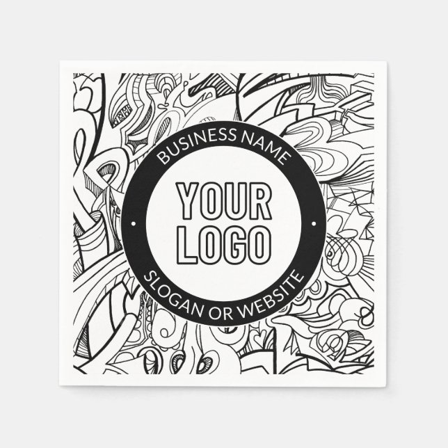 Modern Line Artwork & Your Logo w/Editable Text Napkins (Front)