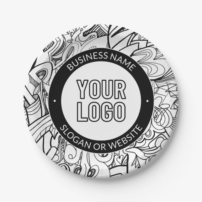 Modern Line Artwork & Your Logo w/Editable Text Paper Plates (Front)