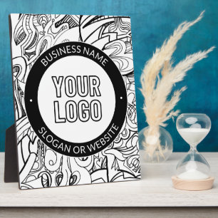 Modern Line Artwork & Your Logo w/Editable Text Plaque