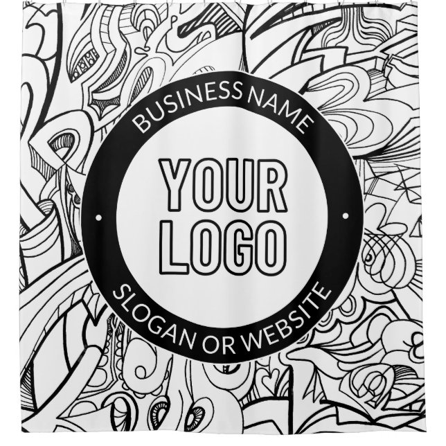 Modern Line Artwork & Your Logo w/Editable Text Shower Curtain (Front)